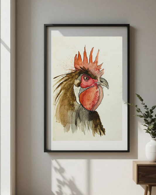 Rooster Watercolor Print — Matte Vertical Poster for Farmhouse & Kitchen Decor Printify