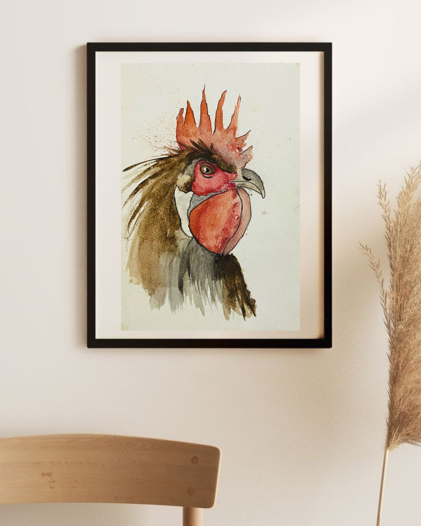 Rooster Watercolor Canvas Print — Matte Stretched Farmhouse Wall Art Printify