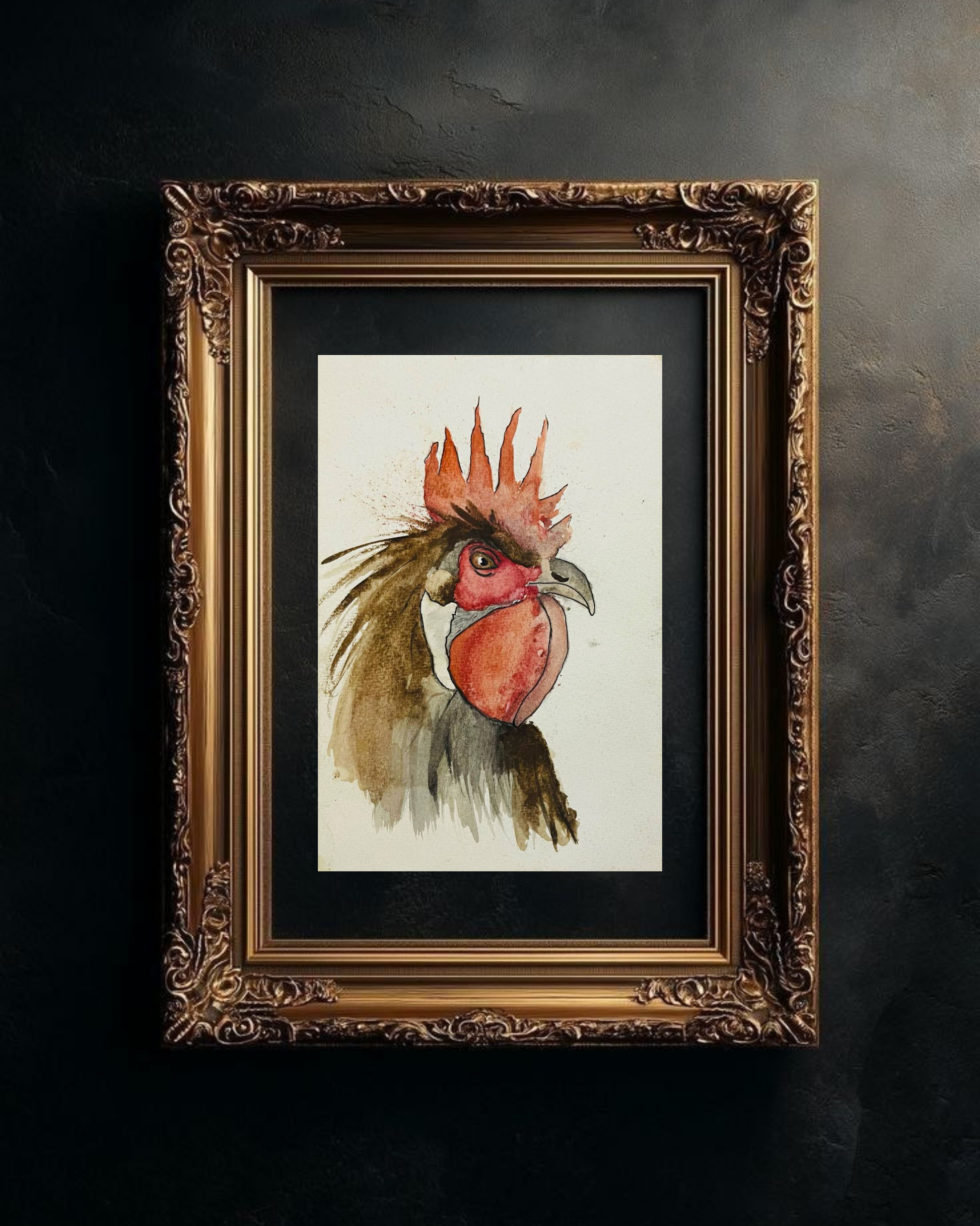 Rooster Watercolor Canvas Print — Matte Stretched Farmhouse Wall Art Printify