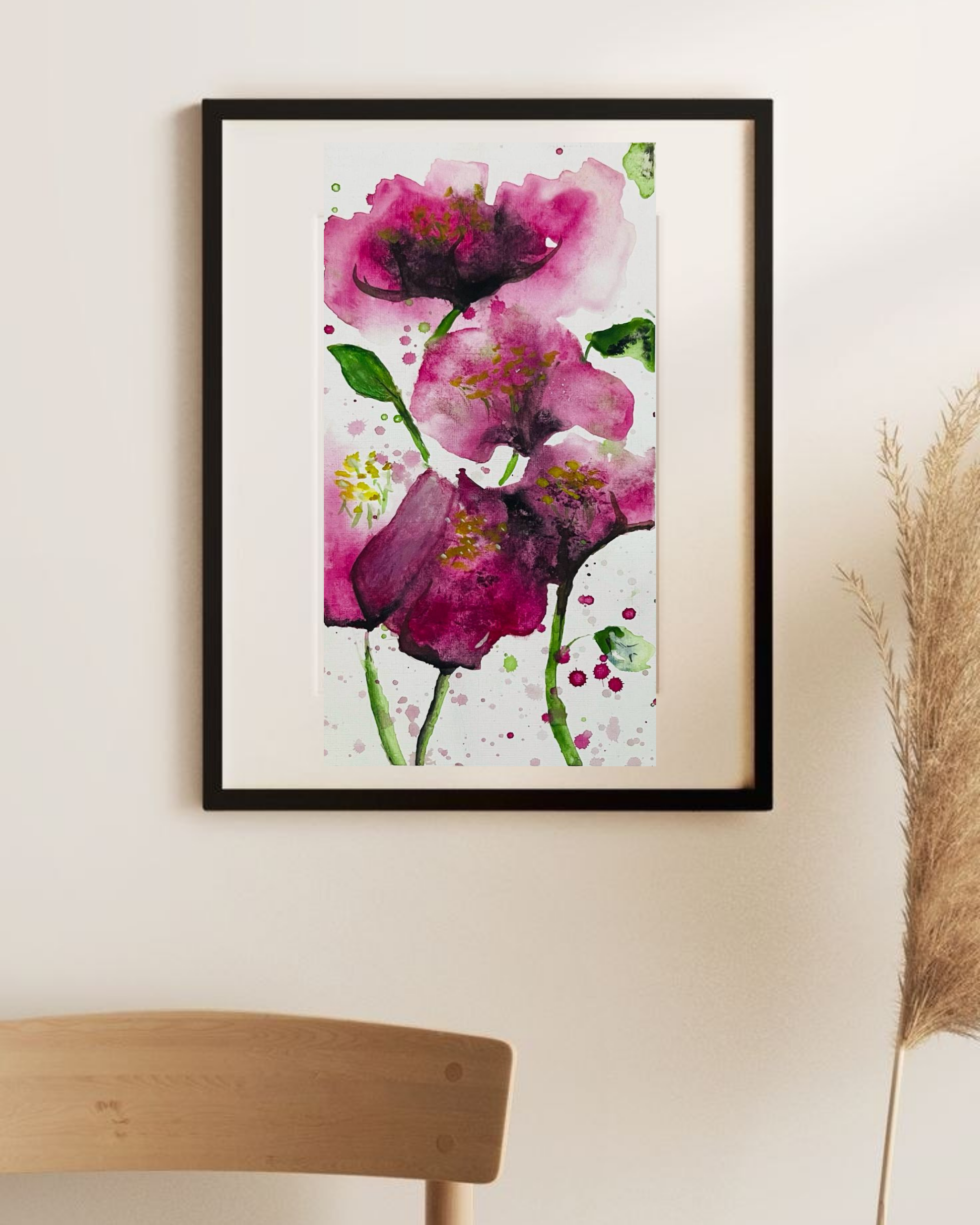 Pink Watercolor Roses Poster — Matte Vertical Floral Art Print Printify