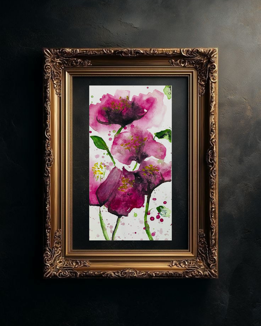 Pink Watercolor Roses Poster — Matte Vertical Floral Art Print Printify