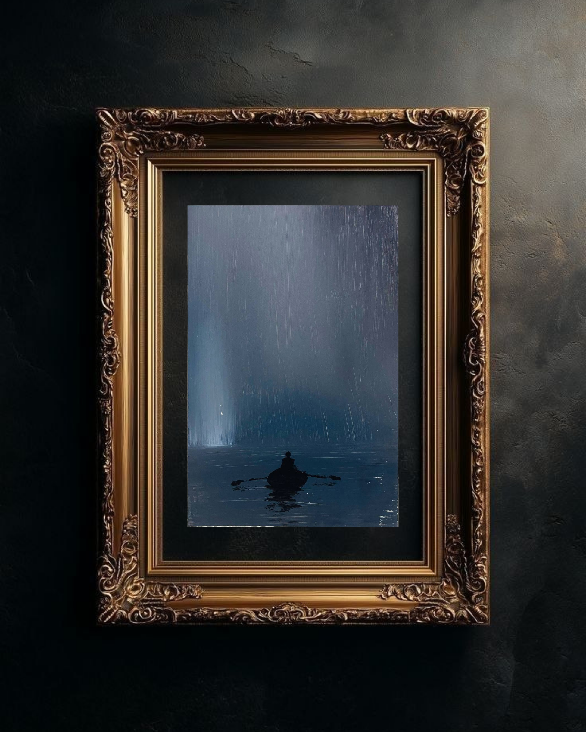 Moody Night Rowboat Matte Poster — Dark Rainy Ocean Wall Art Printify