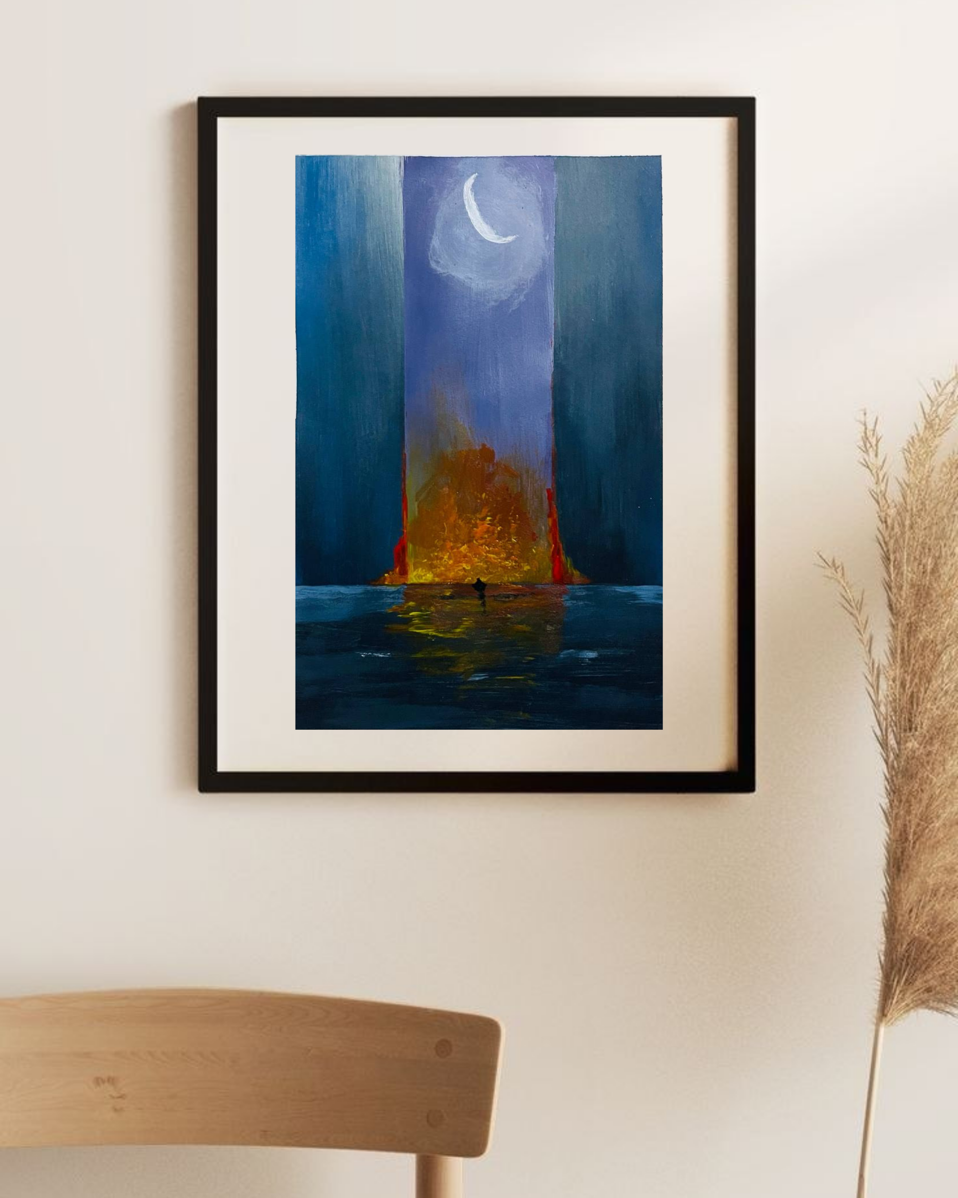Moonlit Portal Canvas Wall Art — Surreal Nightscape with Crescent Moon Printify