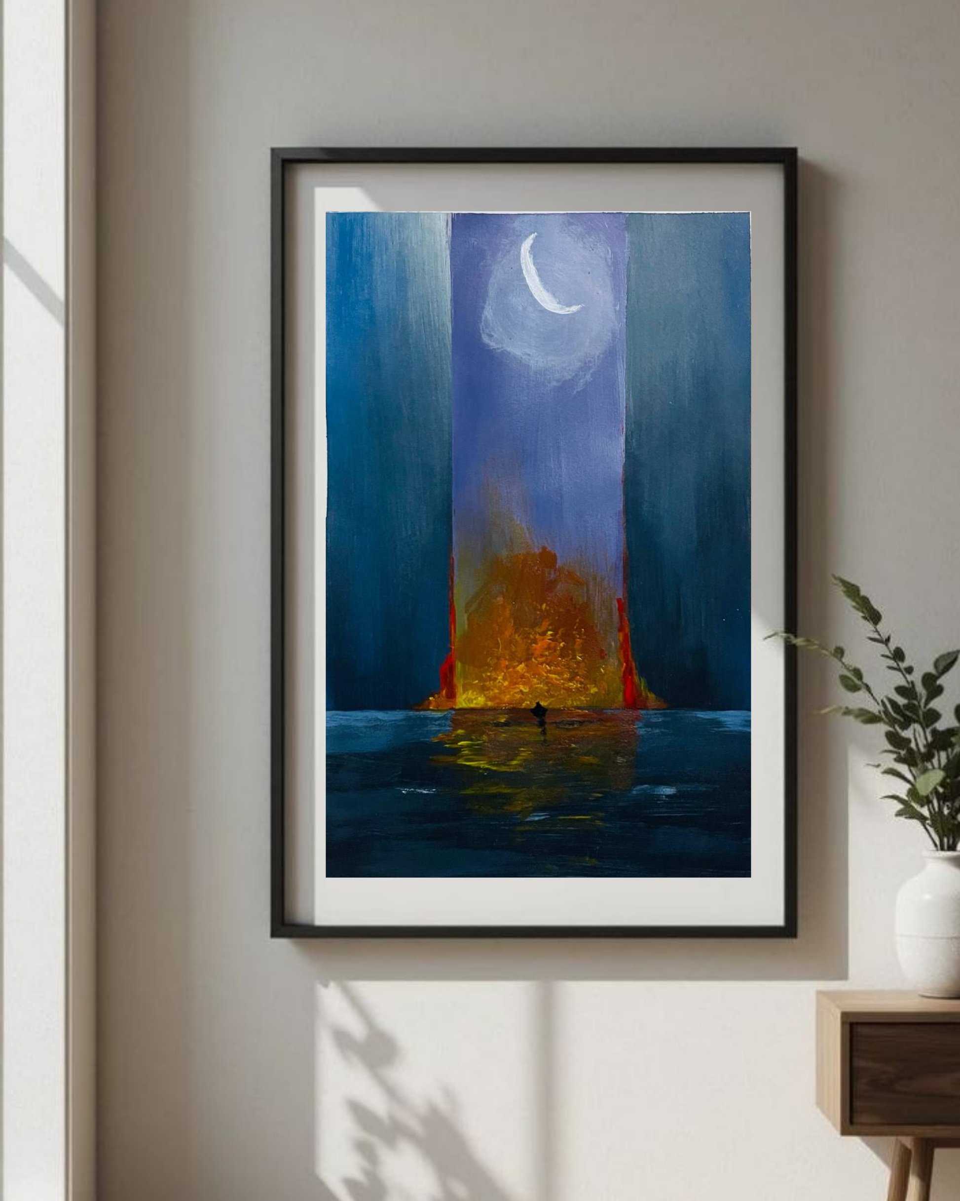 Moonlit Portal Canvas Wall Art — Surreal Nightscape with Crescent Moon Printify