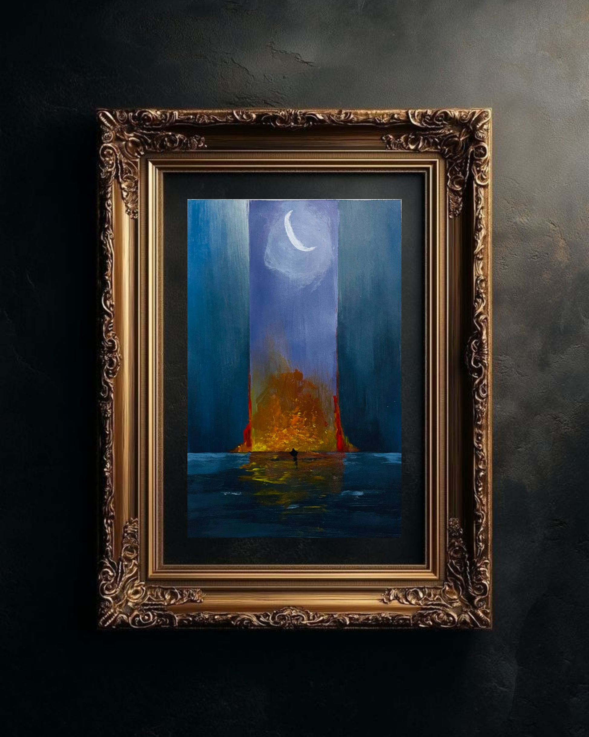 Moonlit Portal Canvas Wall Art — Surreal Nightscape with Crescent Moon Printify