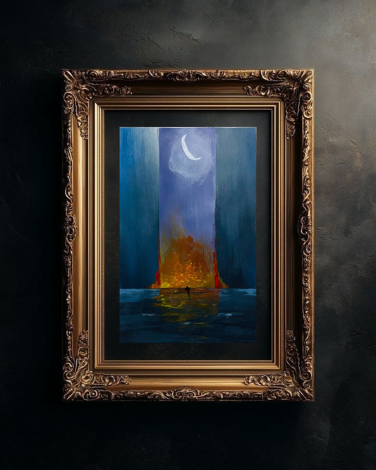 Moonlit Portal Canvas Wall Art — Surreal Nightscape with Crescent Moon Printify