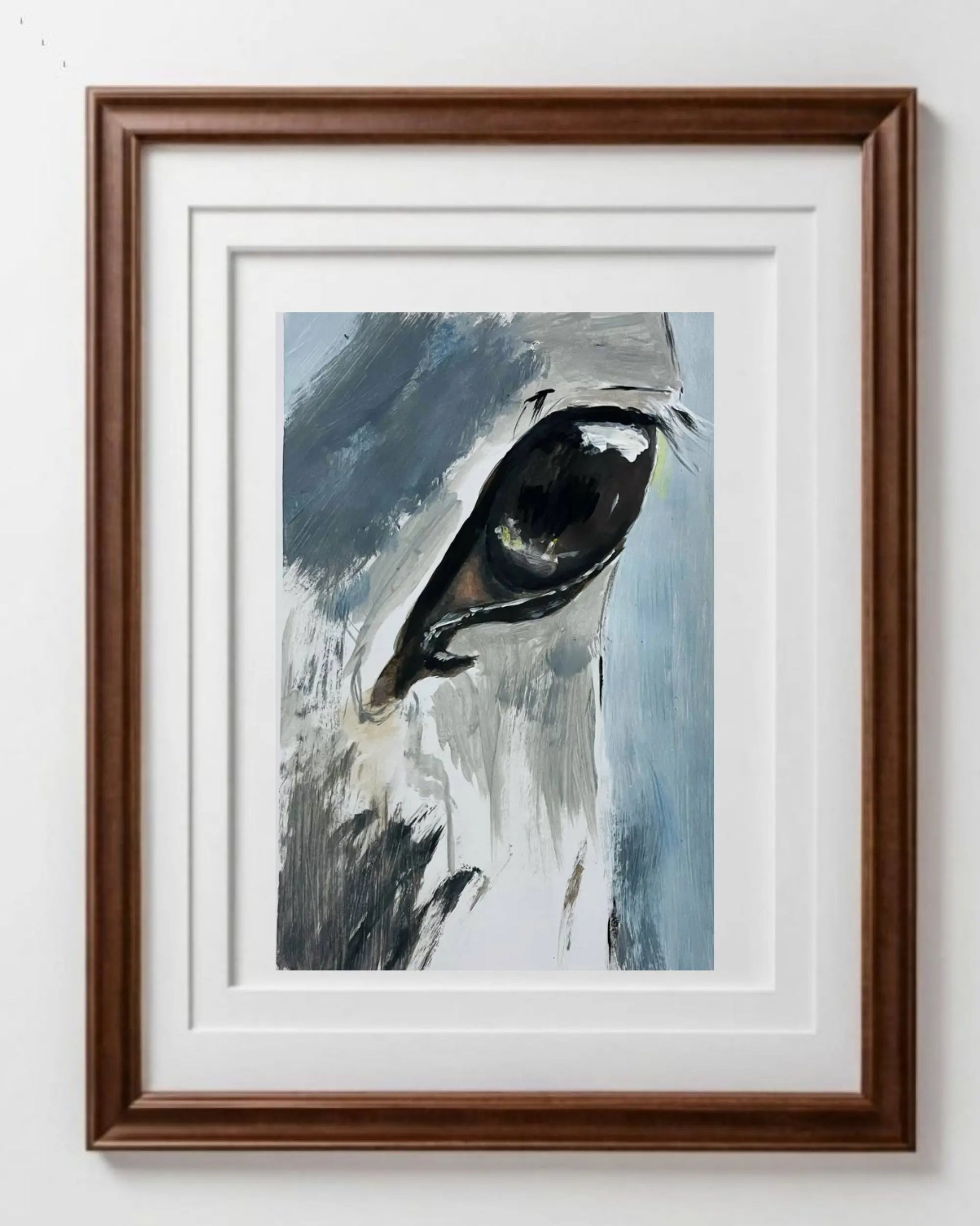 Abstract Acrylic Horse Portrait – Blue Grey Brown Eye Wall Art Print Printify
