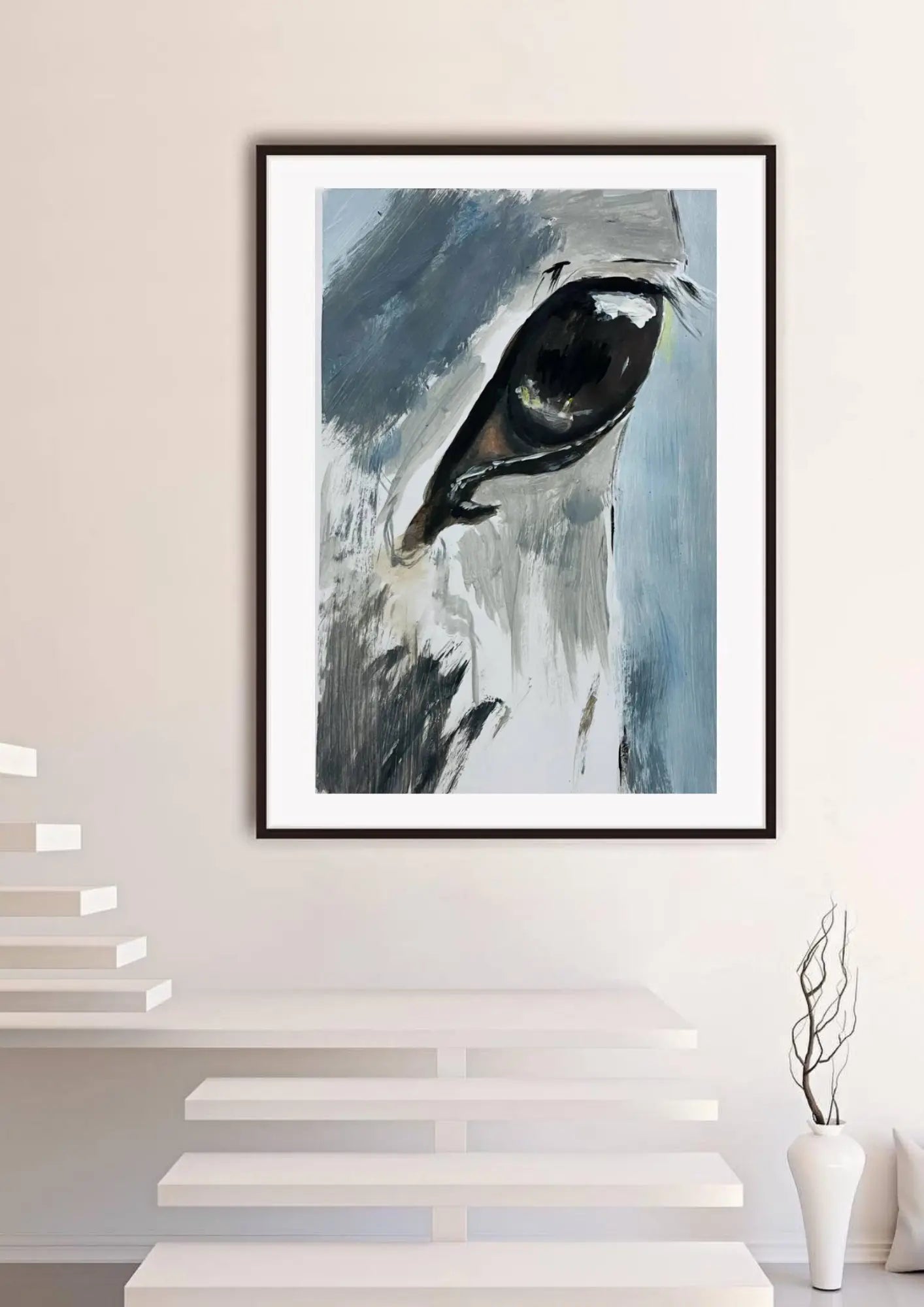 Abstract Acrylic Horse Portrait – Blue Grey Brown Eye Wall Art Print Printify