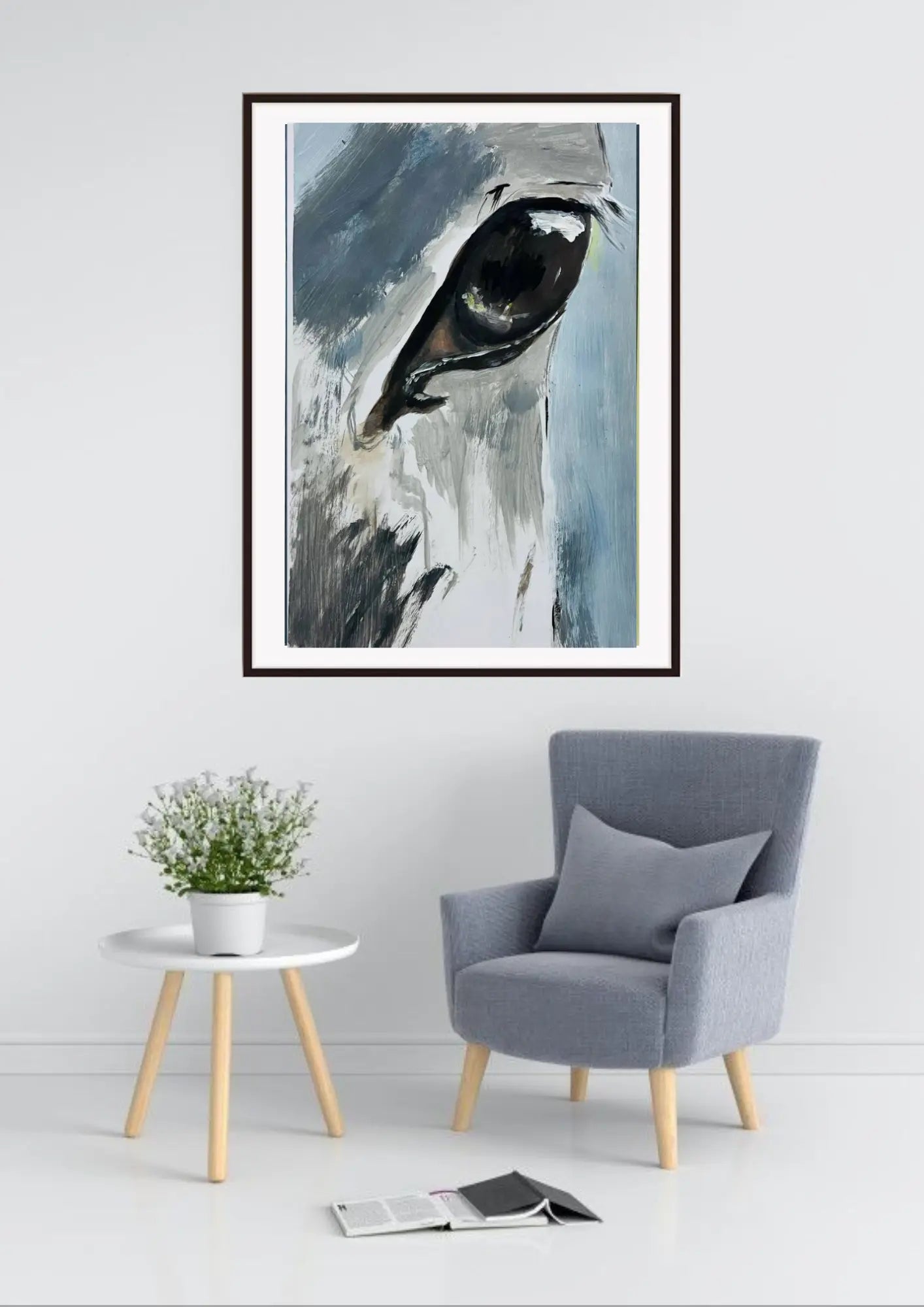 Abstract Acrylic Horse Portrait – Blue Grey Brown Eye Wall Art Print Printify