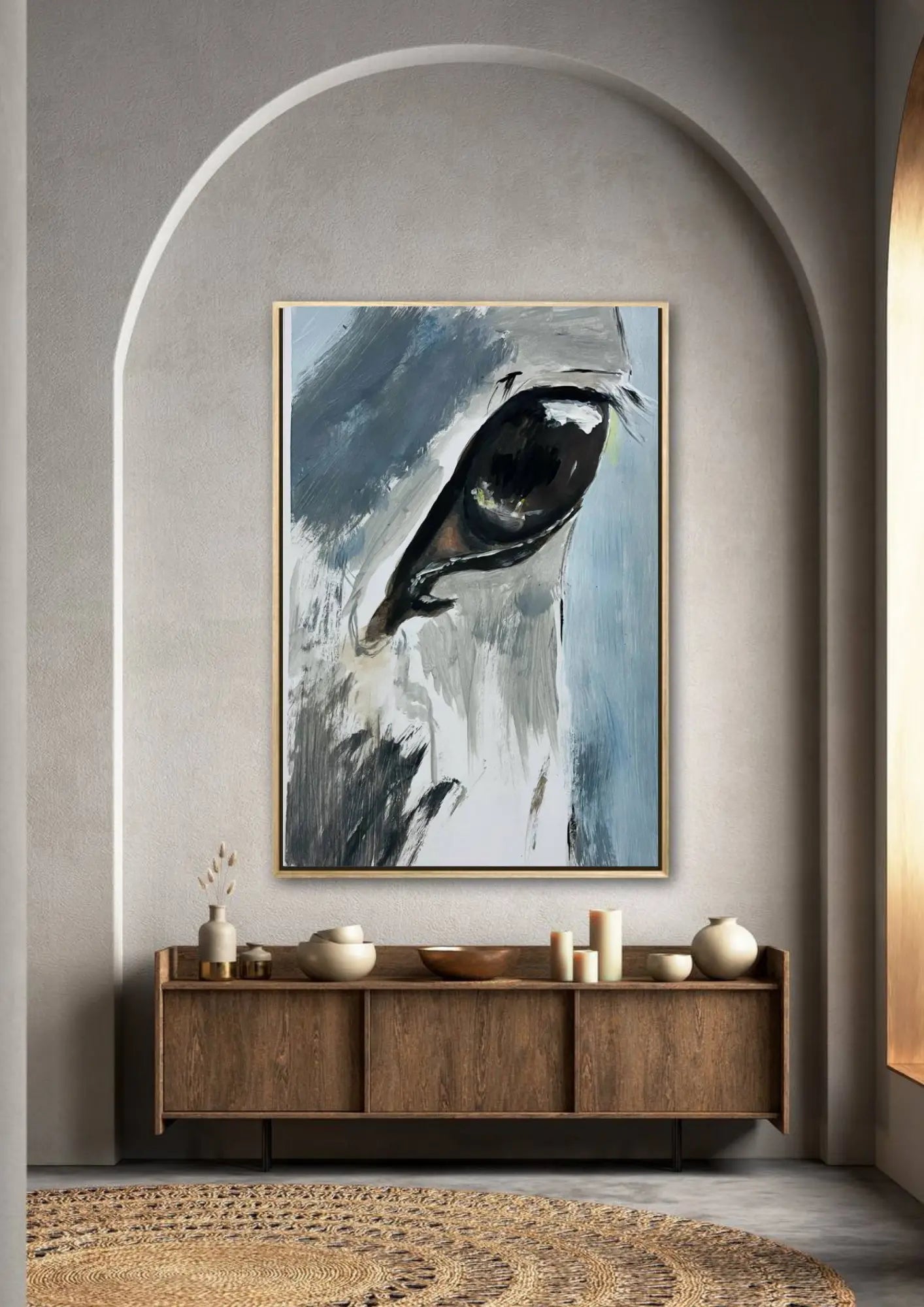 Abstract Acrylic Horse Portrait – Blue Grey Brown Eye Wall Art Print Printify